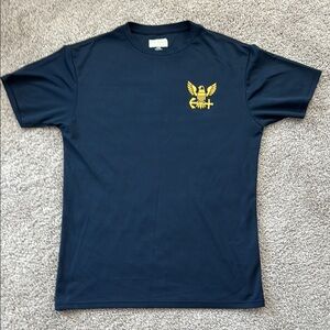 US Navy Blue PT Shirt with Gold Emblem